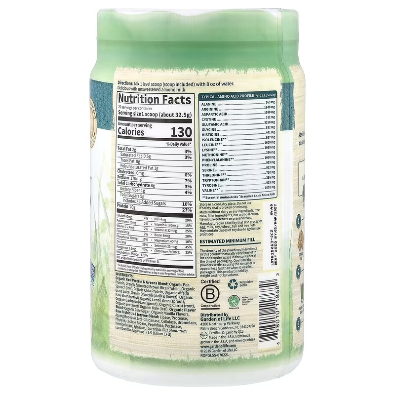 RAW Protein & Greens Organic - lehce slazený 650 g